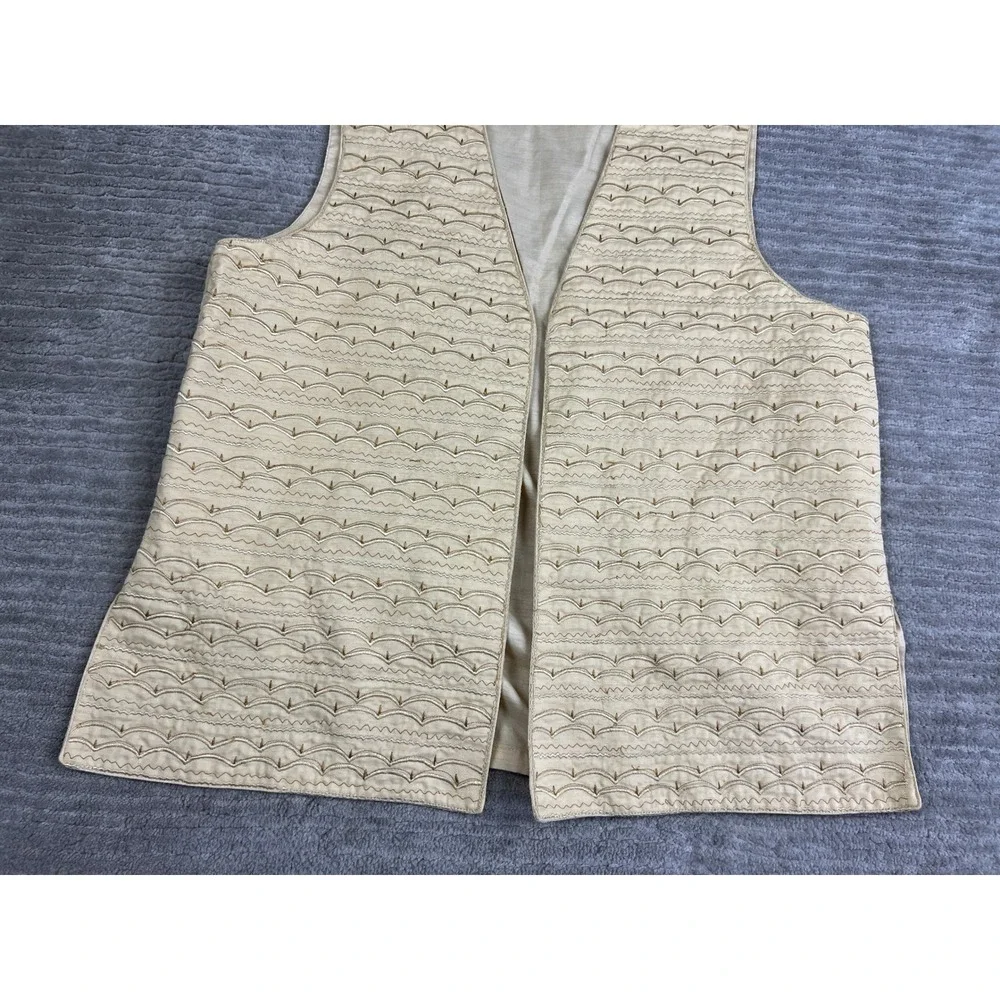 Unbranded Vest Womens 40 Cream Embroidered Wave Open Front Boho Raw Silk Style‎